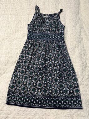 Max Studio Blue Floral Dress with Green and White Accents Women’s size small